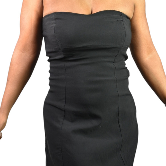 Vintage PourQuoi Pas Bustle Back Dress Black Sweetheart Neckline Maxi 90s Medium - Picture 5 of 16